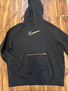 Nike Black Crewneck Hoodie with Gold Swoosh